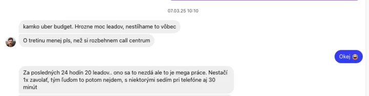 Zpráva od klienta: hrozně moc leadů, nestíháme, o třetinu méně prosím, než rozběhneme call centrum